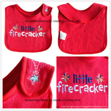 China fornecedor de design personalizado de Natal bordado de algodão vermelho Terry Baby Bib Avental